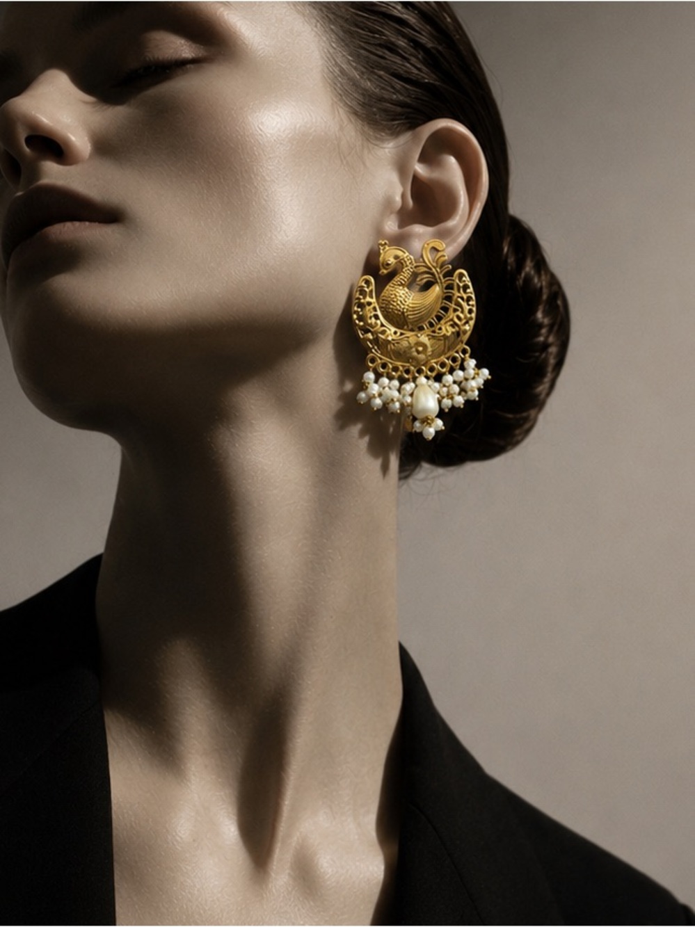Gold Peacock Pearl Dangle Earrings - Women Jewelry